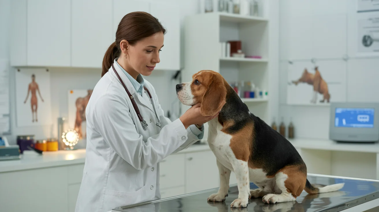 Veterinarian examining a dog during routine checkup