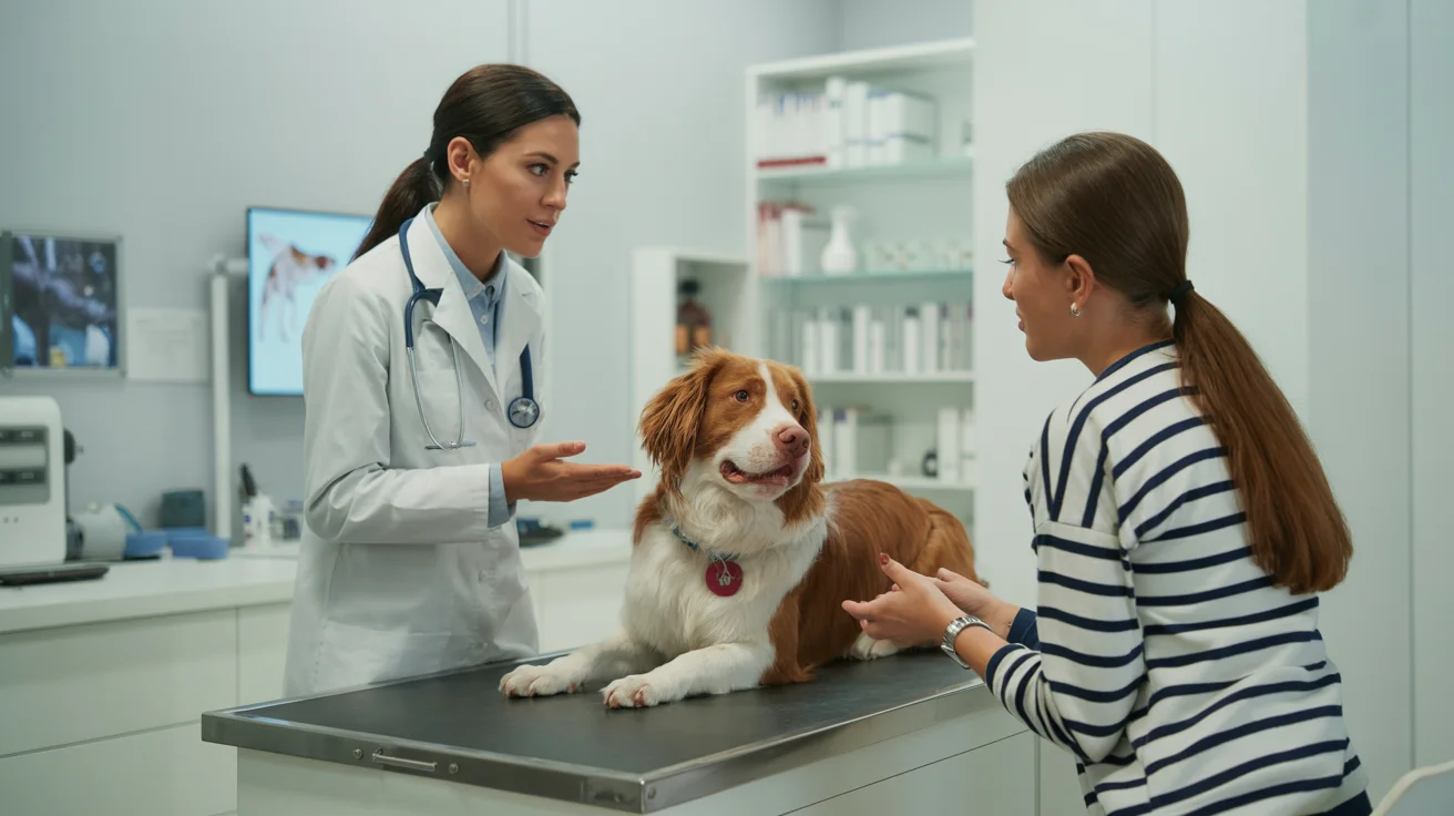 Veterinarian discussing pet insurance benefits with pet owner
