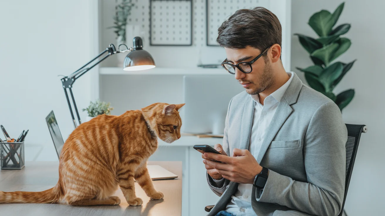 Young person using Lemonade pet insurance app on smartphone with dog
