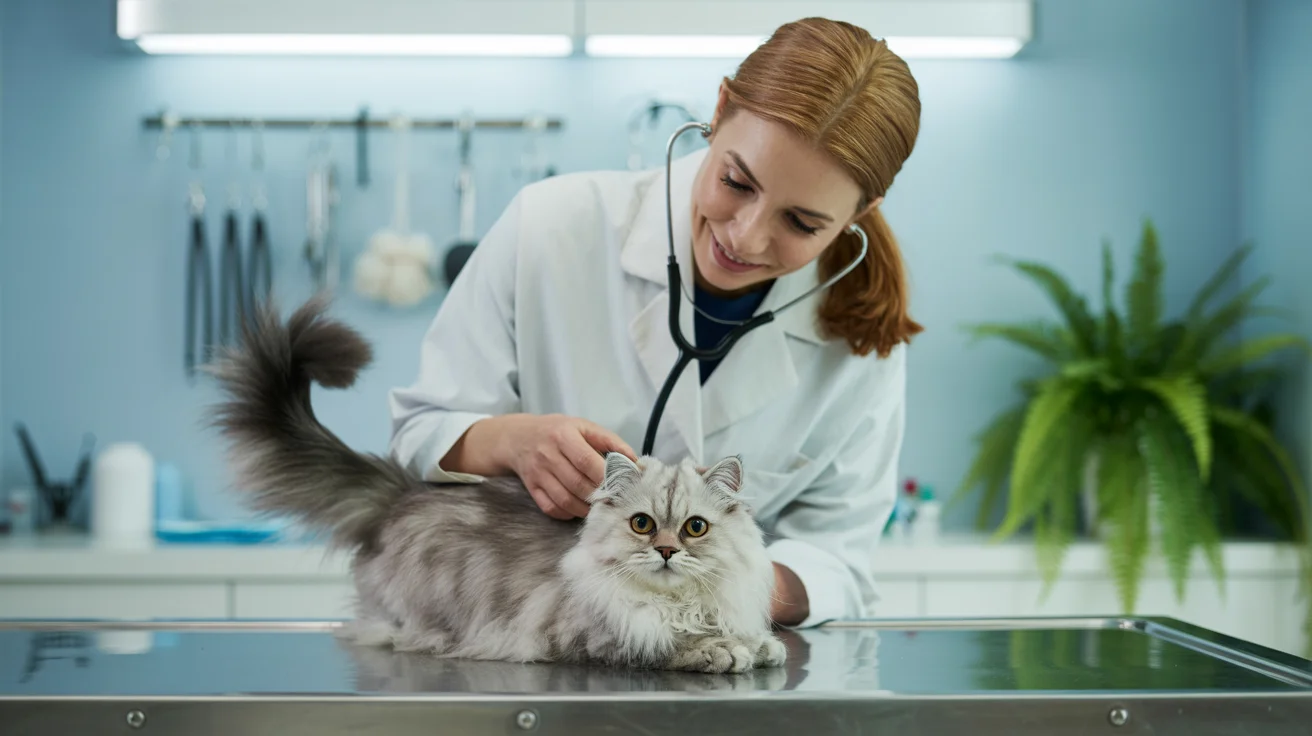 Veterinarian examining cat during routine checkup